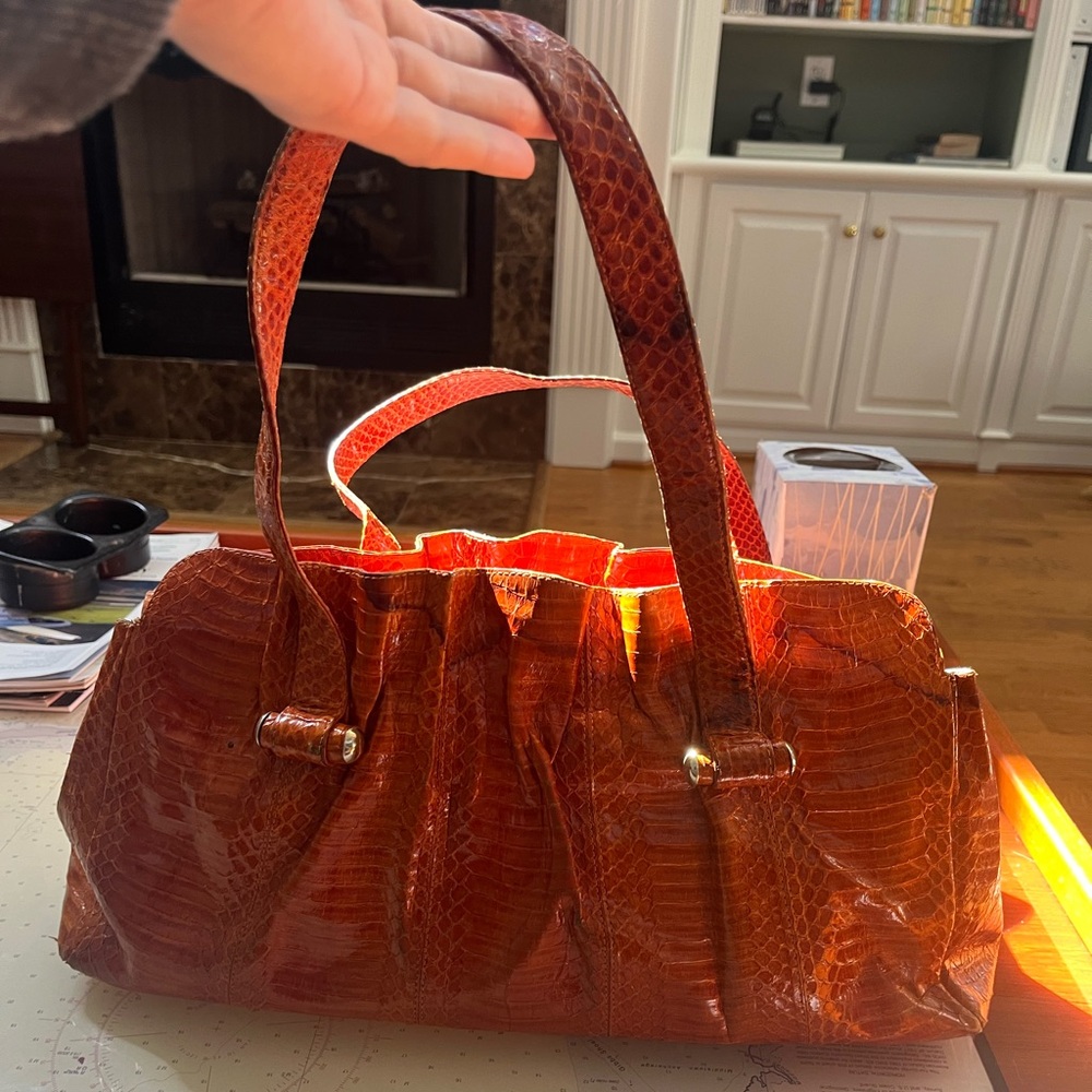 Orange vintage snakeskin satchel shoulder bag